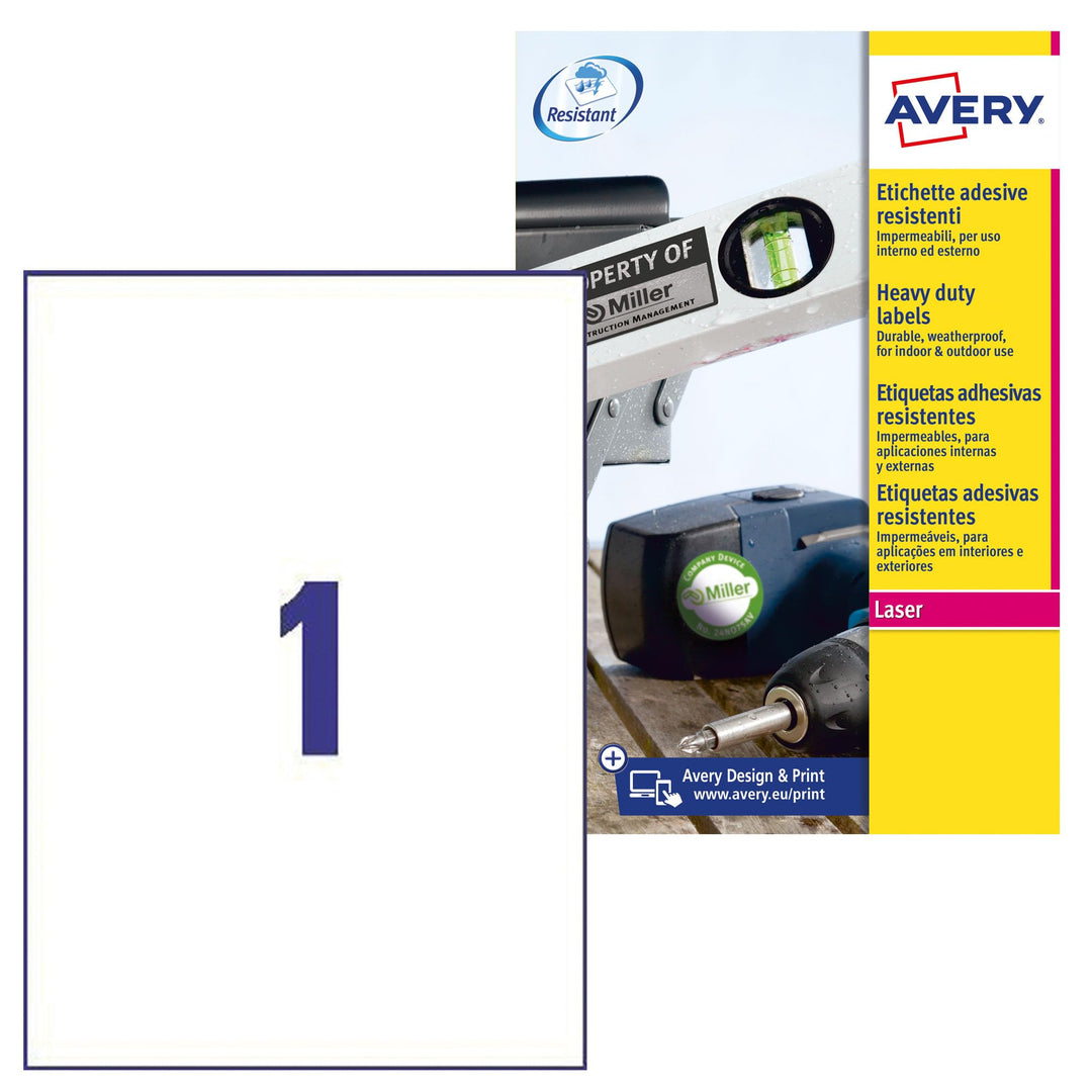 Avery 707964 - Etiketten Polyester 20 Blatt, Weiss