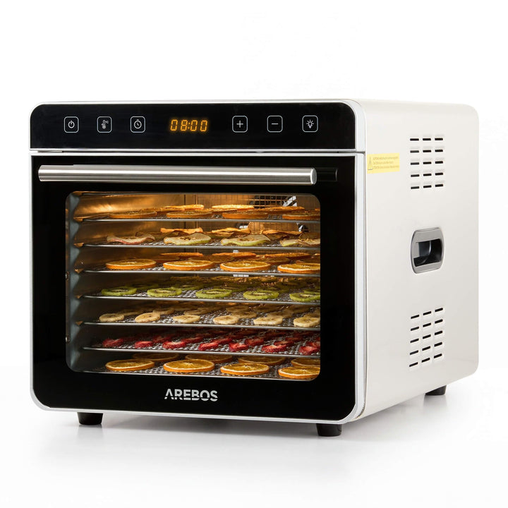 Arebos Dörrautomat Edelstahl 700W | Dehydrator mit 8 Gittern & 19L | Dörrgerät für Obst, Gemüse, Krä