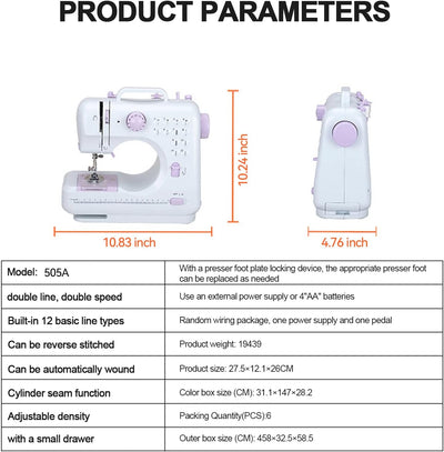 LetCart 505A 12 Stiche Elektrische Nähmaschine Mini Haushalt Doppelfaden-Nähmaschine EU 220V, Für Pr