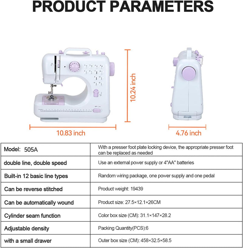 LetCart 505A 12 Stiche Elektrische Nähmaschine Mini Haushalt Doppelfaden-Nähmaschine EU 220V, Für Pr