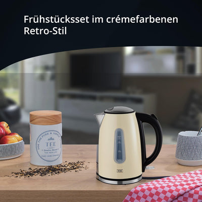 KHG Wasserkocher WK-1707 (CE) Creme, 1,7l Kapazität, Edelstahl Chrom, LED Leuchte, Wasserstandanzeig