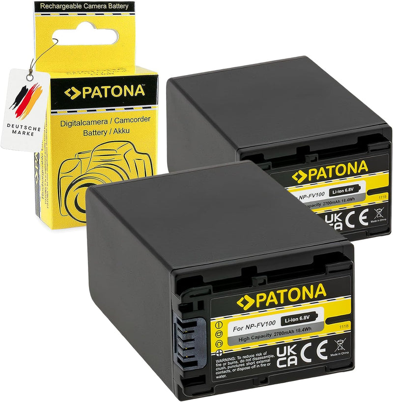 PATONA 2X Akku NP-FV100 Kompatibel mit Sony HDR-CX110 HDR-CX170 NP-FV30 NP-FV50