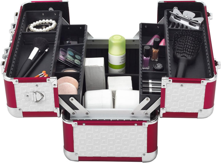 anndora Beauty Case Kosmetikkoffer Schminkkoffer Werkzeugkoffer - Rot Weiss Karo Fs02 Rot /