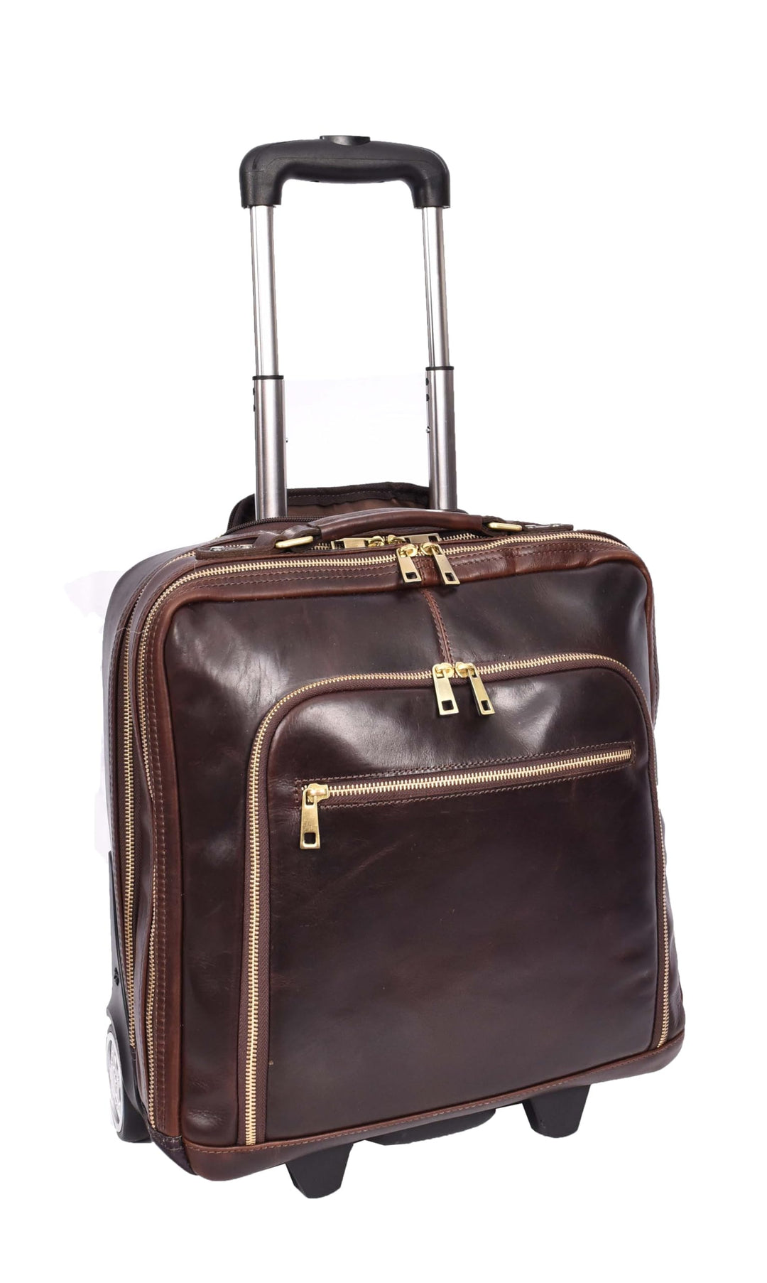 Pilotentasche aus echtem Leder mit Rollen Teleskopgriff für Business Reisetasche Sussex, braun, M, P
