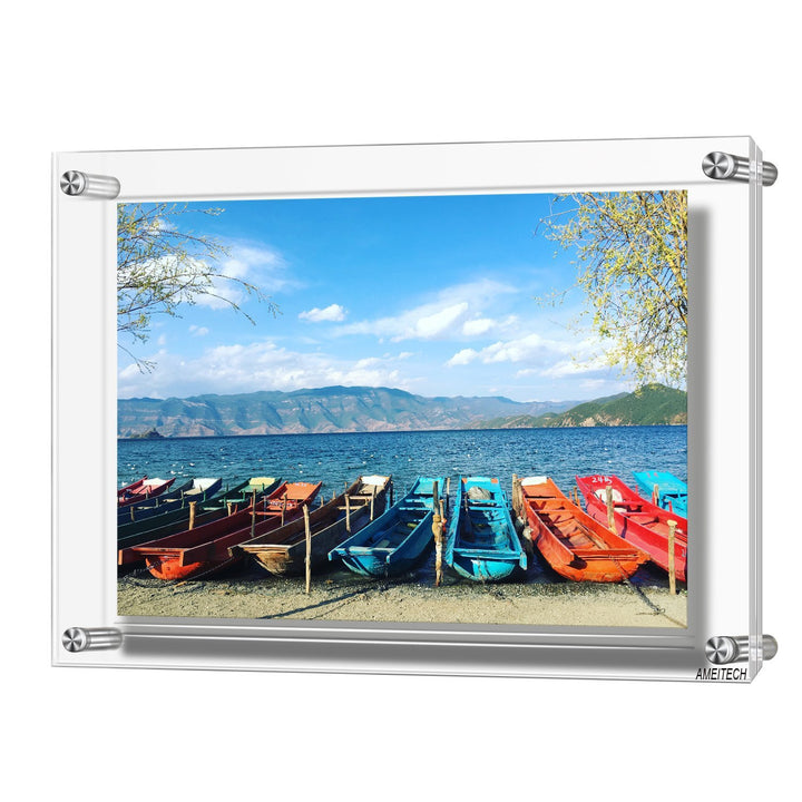 AMEITECH Acryl Wandhalter Bilderrahmen, Doppelte Panel Clear Hanging Photo Frame hält 43,6 x 31,5cm