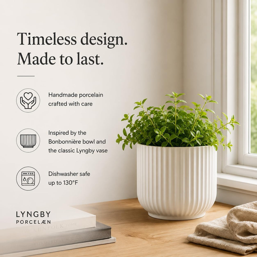 Lyngby Porcelæn Übertopf klein Lyngby im Bauhaus-Stil Zeitloses Design, Weiss 13.9x13.9x11.5 Bianco,