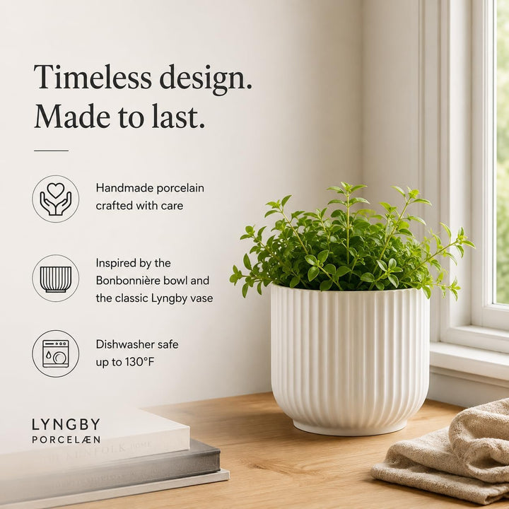 Lyngby Porcelæn Übertopf klein Lyngby im Bauhaus-Stil Zeitloses Design, Weiss 13.9x13.9x11.5 Bianco,