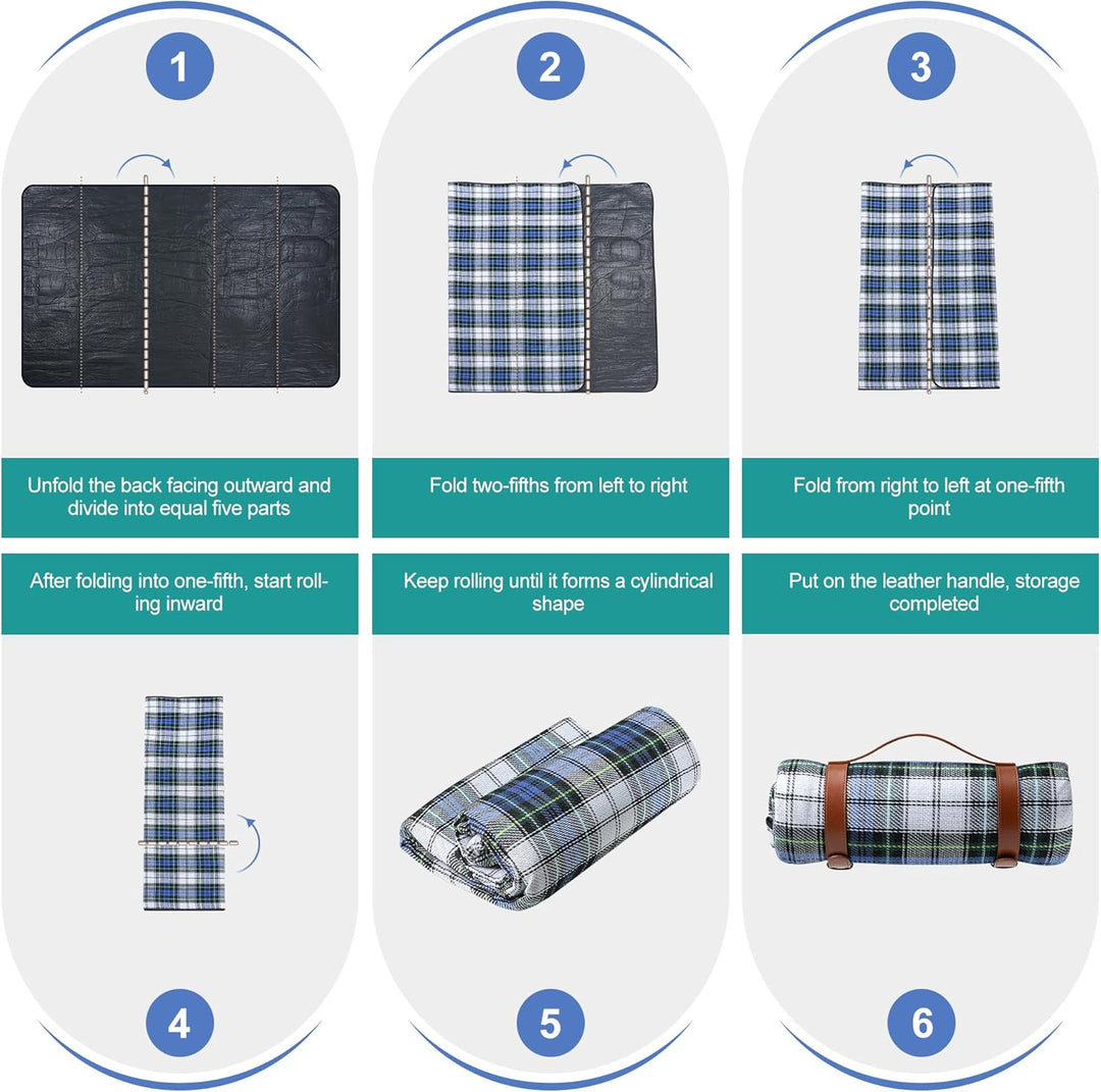 TRIXES XL-Tartan-Picknickdecke – mit hellbraunem Tragegriff – wasserdichte Rückseite – 150 cm x 200