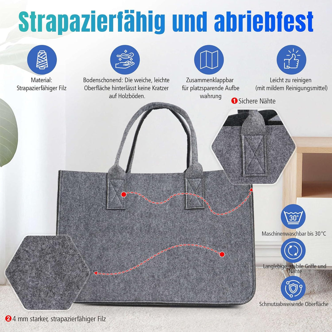 Novent Einkaufskorb Filzkorb 30L XXL Filztasche gross faltbar Einkaufstasche mit Griffen – Robuster