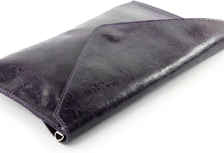 modamoda de - T106G - ital Clutch Unterarmtasche Glattleder Dunkellila, Dunkellila