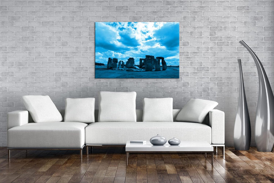 deyoli gigantische Stonehenge Felsformation in England Format 80x60 Effekt: Monocrome Blau als Leinw