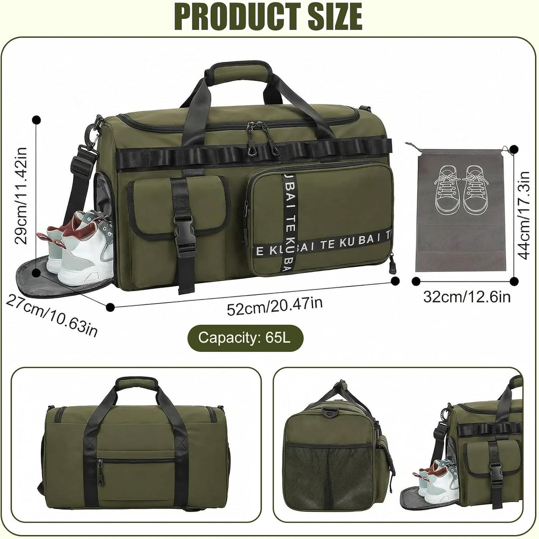 Sporttasche Reisetasche für Damen und Herren, Gross 65L Sporttaschen mit Schuhfach &amp; Nassfach, Large