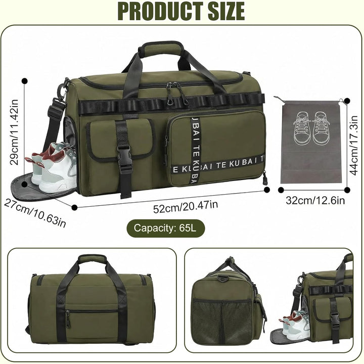 Sporttasche Reisetasche für Damen und Herren, Gross 65L Sporttaschen mit Schuhfach &amp; Nassfach, Large