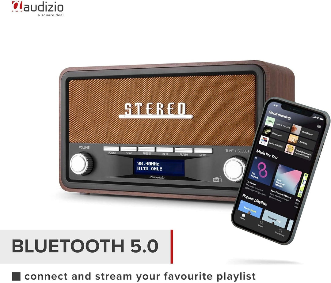 Audizio Foggia, Retro Radio, DAB Plus Radio, Bluetooth, Alarmfunktion, Radiowecker, Nostalgie Radio,