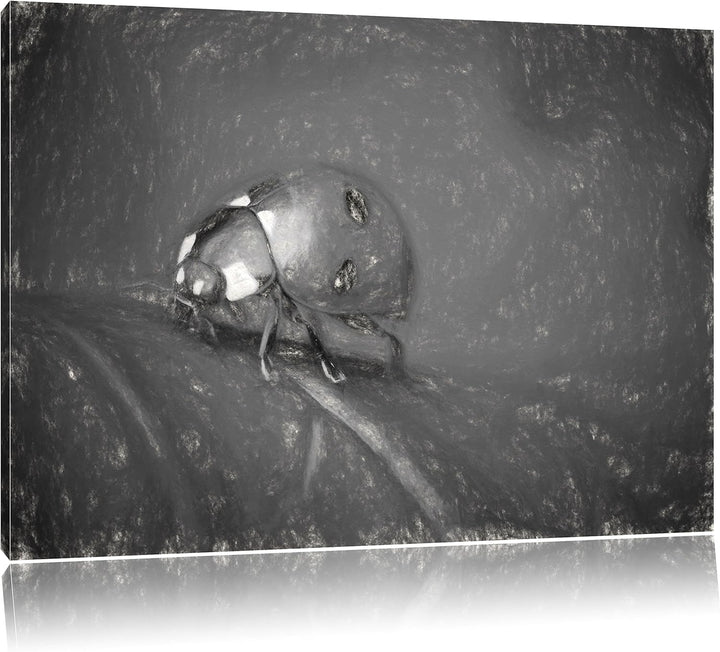 Pixxprint Kleiner Marienkäfer auf Blatt / 100x70cm Leinwandbild bespannt auf Holzrahmen/Wandbild Kun