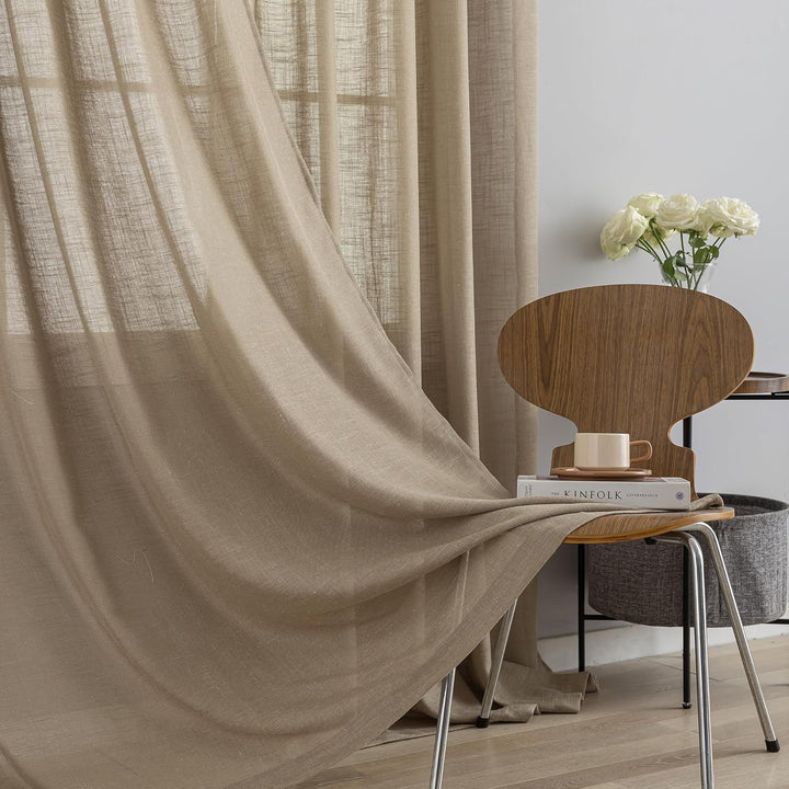 VOILYBIRD Natürliche Leinenstruktur Vorhänge mit Ösen Leinen Gardinen für Schlafzimmer 2er Set (HxB