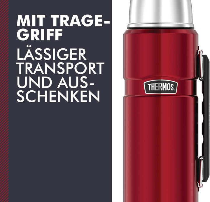 Thermos Stainless King Thermosflasche rot 1,20l - Edelstahl, absolut dicht, mit Trinkbecher und Grif