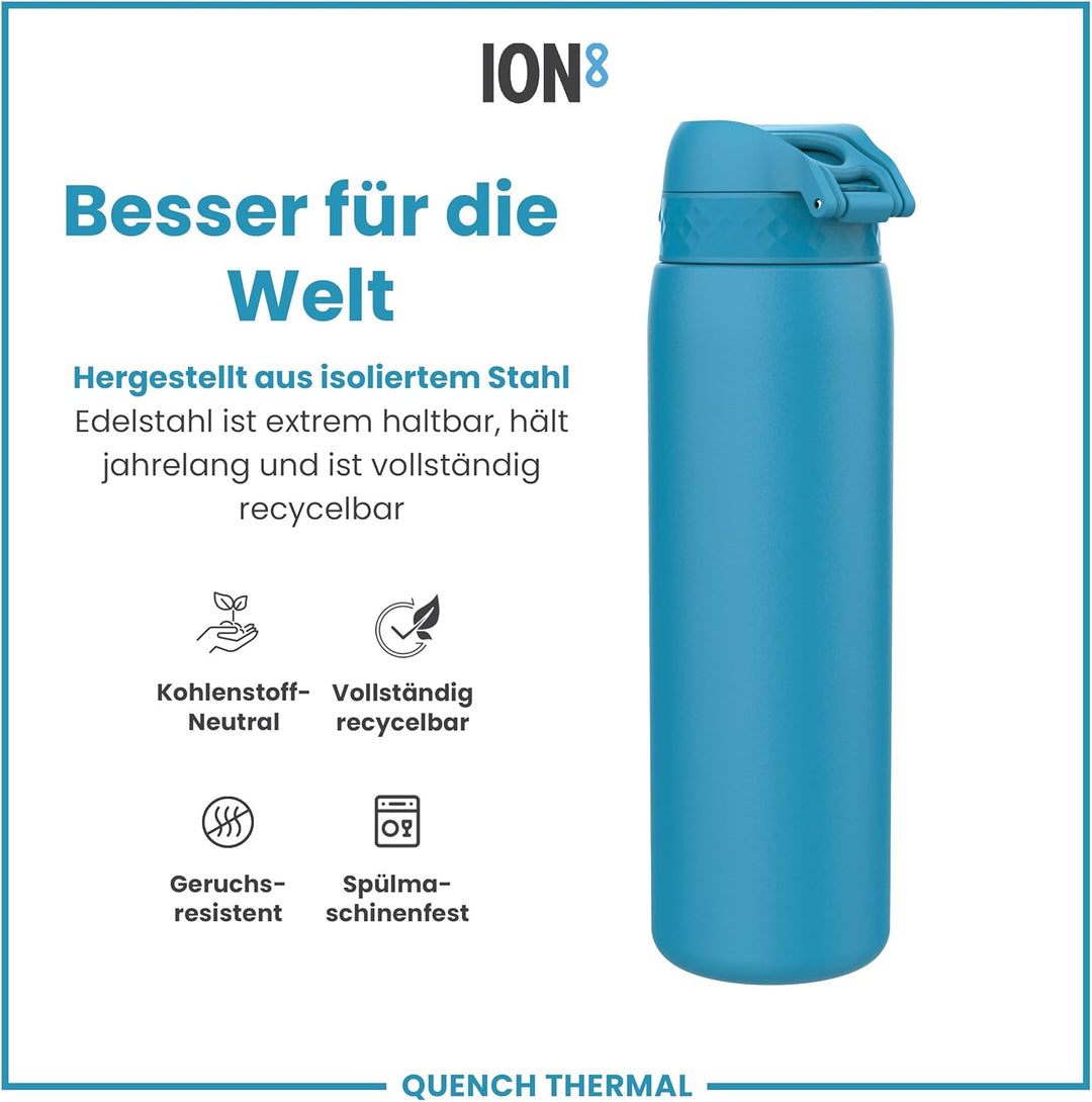 Ion8 Vakuumisolierte Edelstahl-Trinkflasche, 1 Liter, 920 ml, Auslaufsicher, Einhandöffnung, Sichere