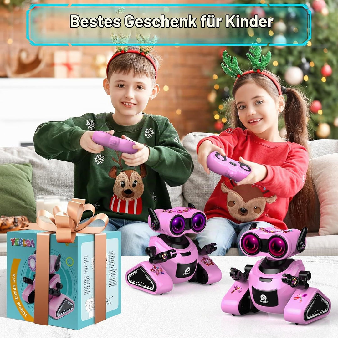 Yerloa Ferngesteuerter Roboter für Kinder Ab 4 Jahre - Mit 3D Aufklebern, Musik und Lichtern - Weihn
