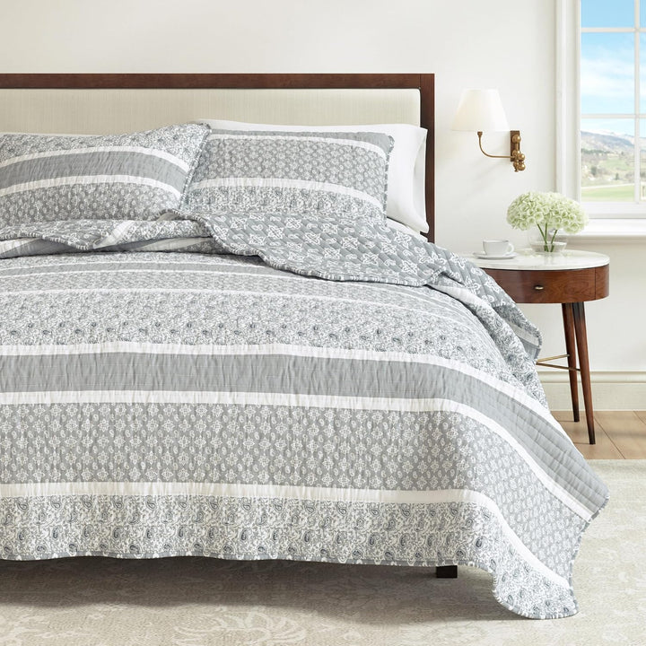 Great Bay Home Bettwäsche-Set, 3-teilig, wendbar, graue Steppdecke mit 2 Kissenbezügen, leicht, alle
