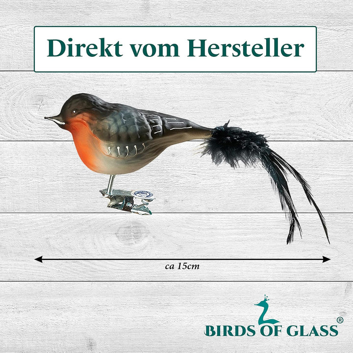 Birds of Glass® Glas-Vogel, Dompfaff mit Naturfeder | Glasschmuck Made in Germany | Eigene Herstellu