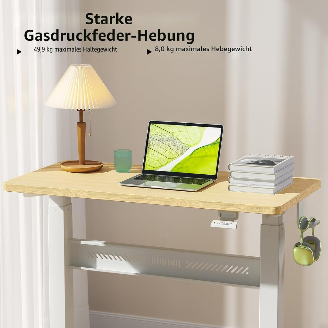 Höhenverstellbarer Schreibtisch mit Rollen, 80 x 40 cm Pneumatisch Computertisch Laptoptisch, Mobile
