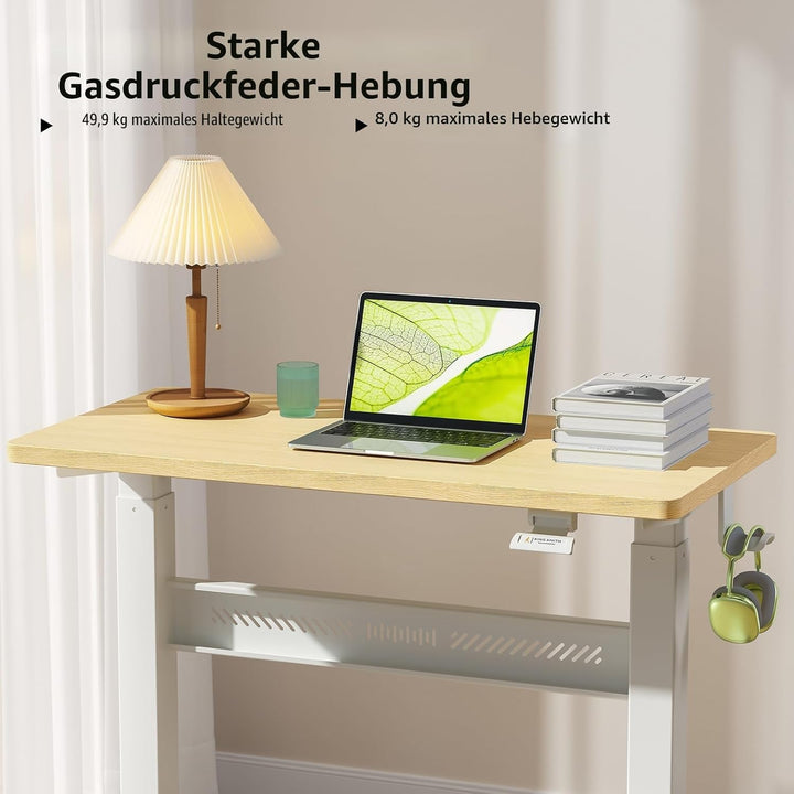 Höhenverstellbarer Schreibtisch mit Rollen, 80 x 40 cm Pneumatisch Computertisch Laptoptisch, Mobile
