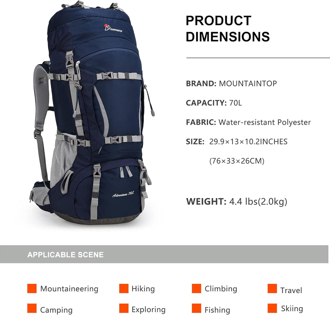 MOUNTAINTOP 70L Trekkingrucksack Innenrahmen Rucksack Wanderrucksack Herren Damen Backpacking Rucksa