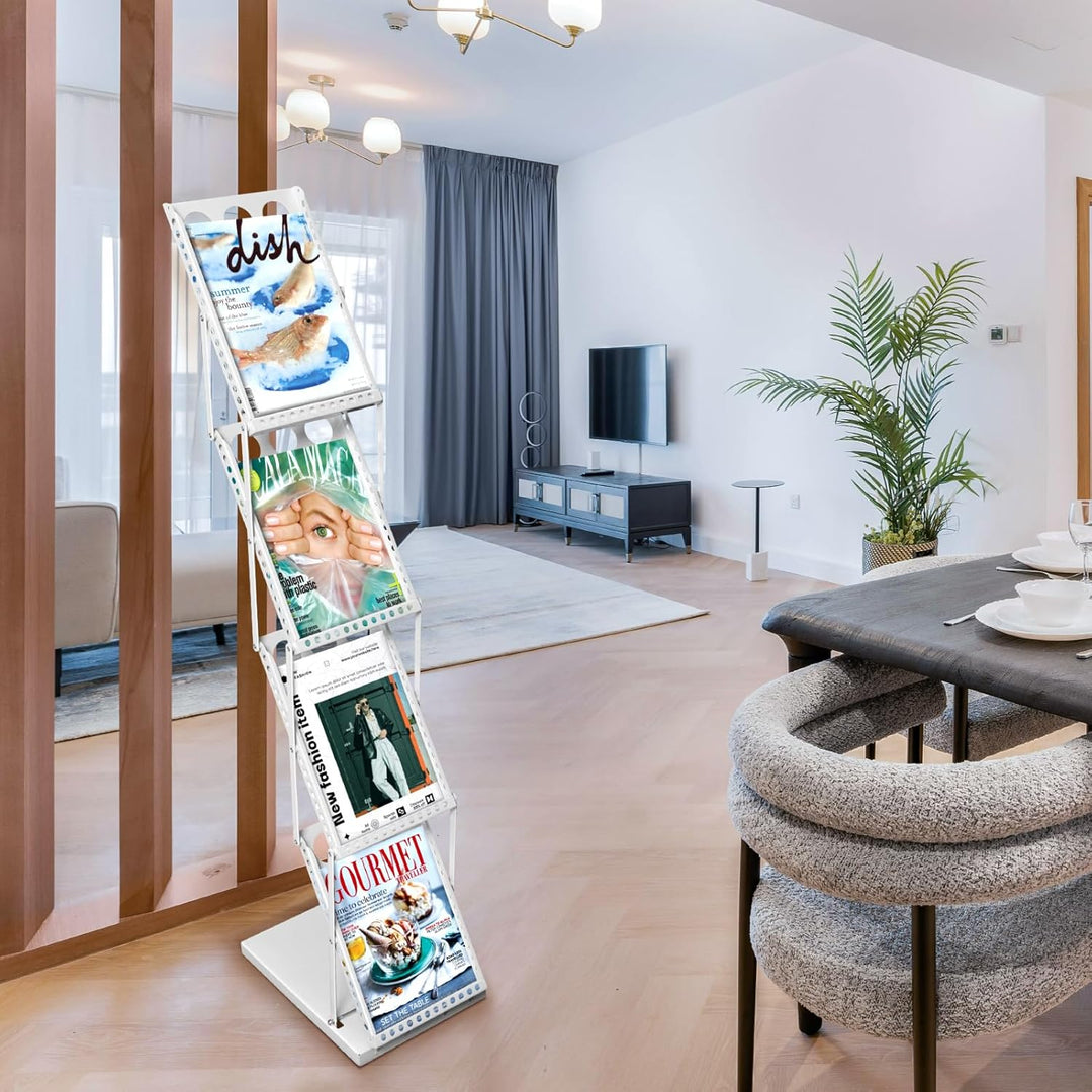 SUNDOY Faltbarer Zeitschriftenständer mit 4 Taschen, Magazinhalter & Broschüre Prospekthalter mit Tr