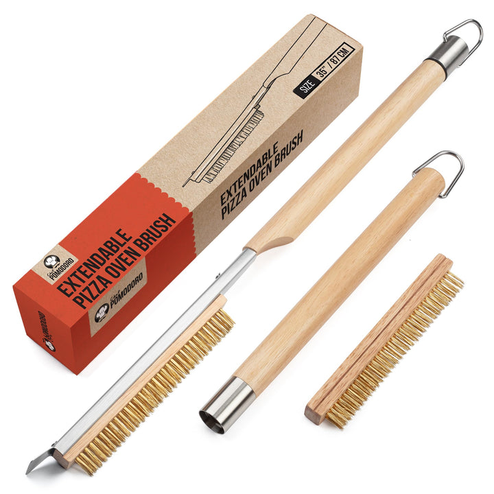 Chef Pomodoro Pizzaofen-Bürste mit Schaber – Verstellbarer Griff (55cm bis 87.7cm), Pizzastein-Bürst