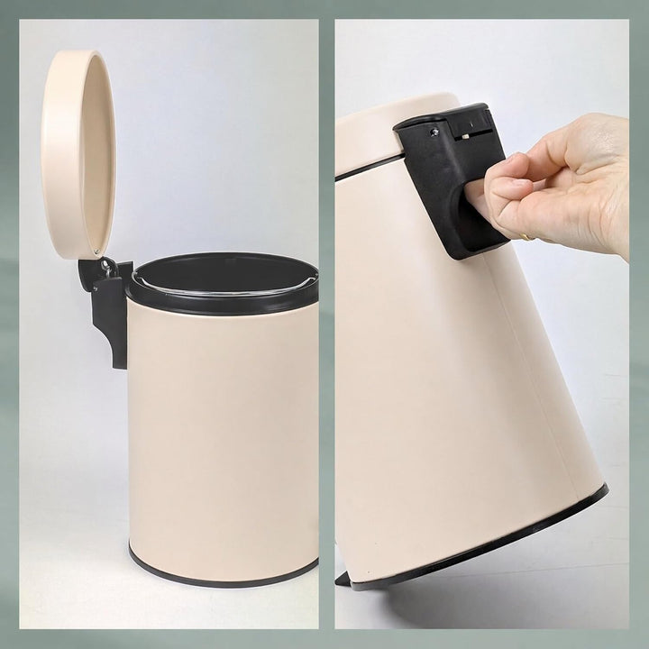 kela Kosmetikeimer beige 3l, Metall Tretmülleimer Badezimmer, Badmülleimer mit Inneneimer und Trageh