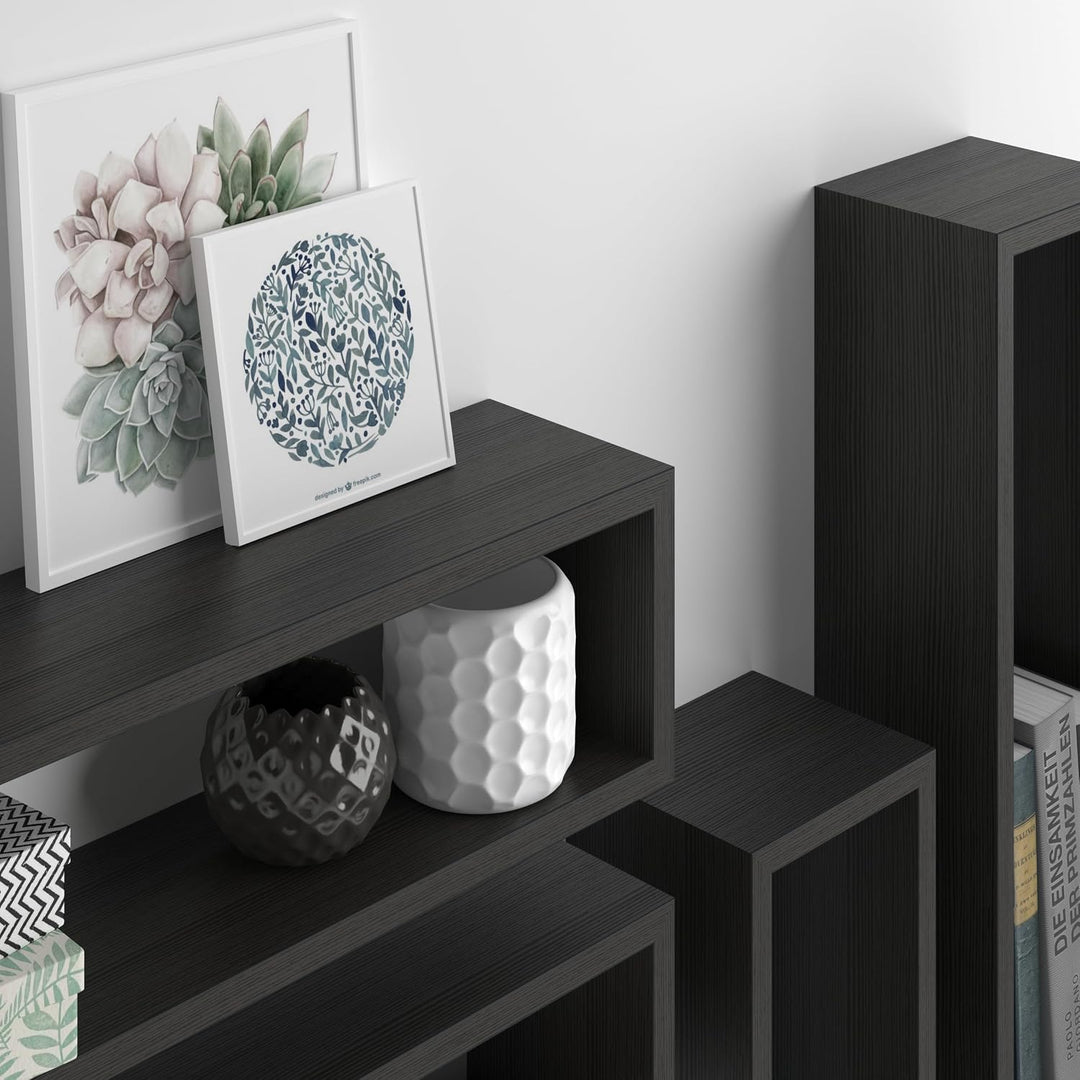 MOBILI FIVER, 4er-Set Iacopo Würfelregale Cubo, Esche, Schwarz, Made In Italy 59 x 14,5 x 17 cm Esch