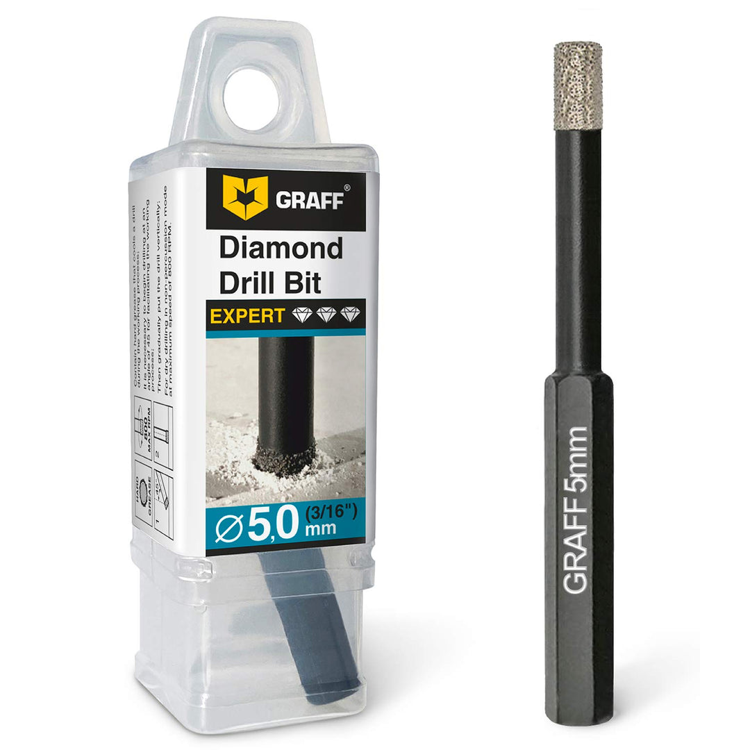 GRAFF Feinsteinzeug Bohrer 5mm für harte Fliesen Glas Кeramik Granit Stein - Diamantbohrer Fliesenbo