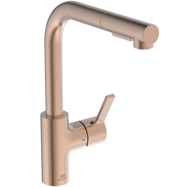 Ideal Standard – Gusto Küchenarmatur, Hoher L-Auslauf mit zylindrischem Querschnitt, mit 2-Funktions