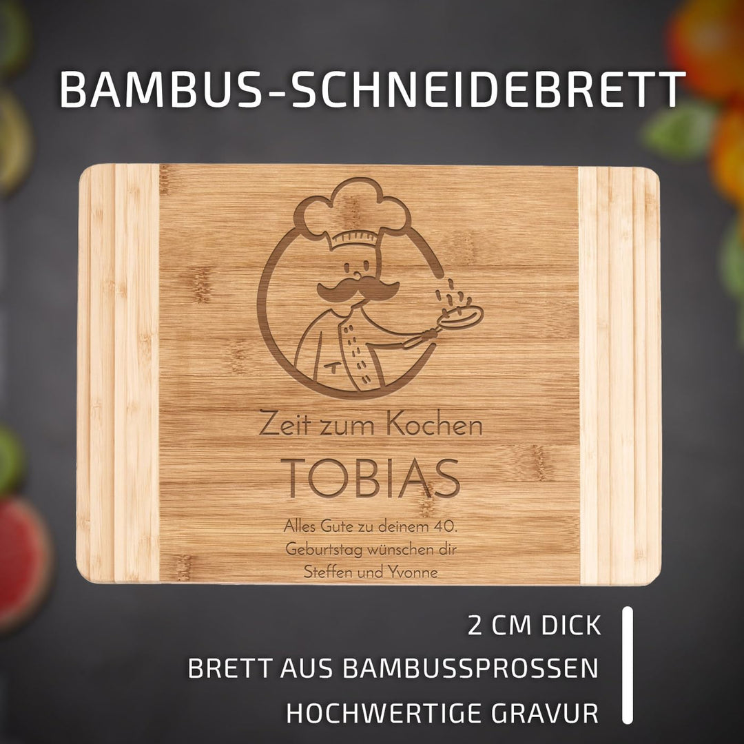 Maverton Bambus Schneidebrett mit Gravur - Servierbrett - Brotzeitbrett massiv - Grösse: 35x25 cm -