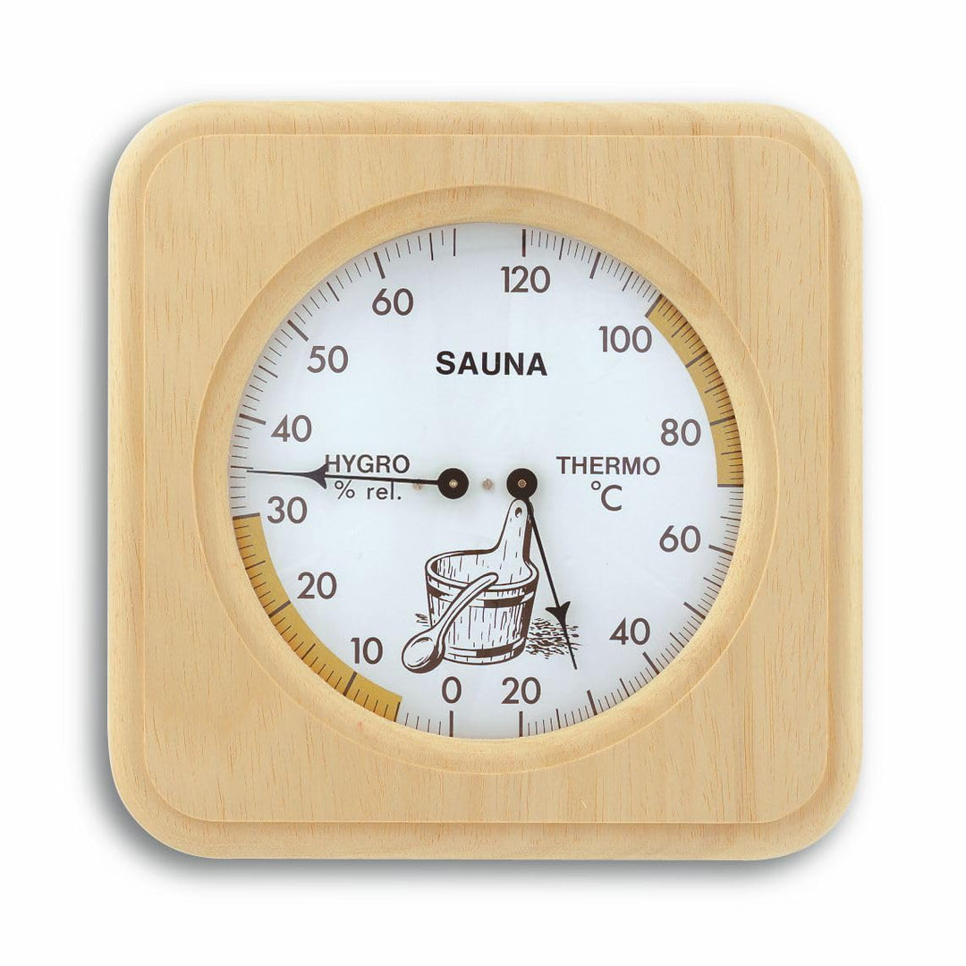 TFA Dostmann Analoges Sauna-Thermo-Hygrometer, mit Holzrahmen, Temperatur, Luftfeuchtigkeit, hitzebe