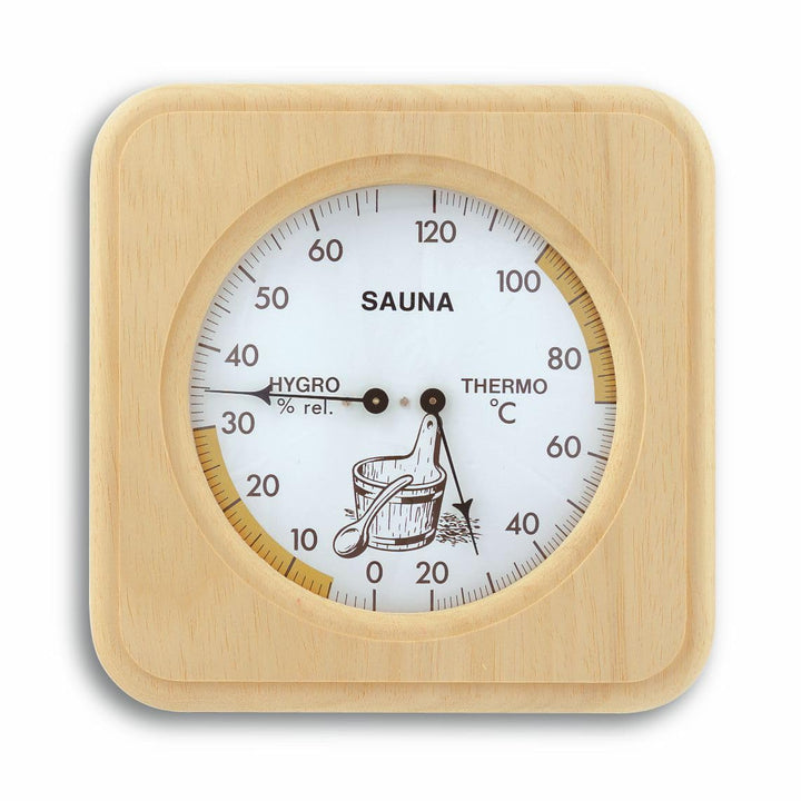 TFA Dostmann Analoges Sauna-Thermo-Hygrometer, mit Holzrahmen, Temperatur, Luftfeuchtigkeit, hitzebe