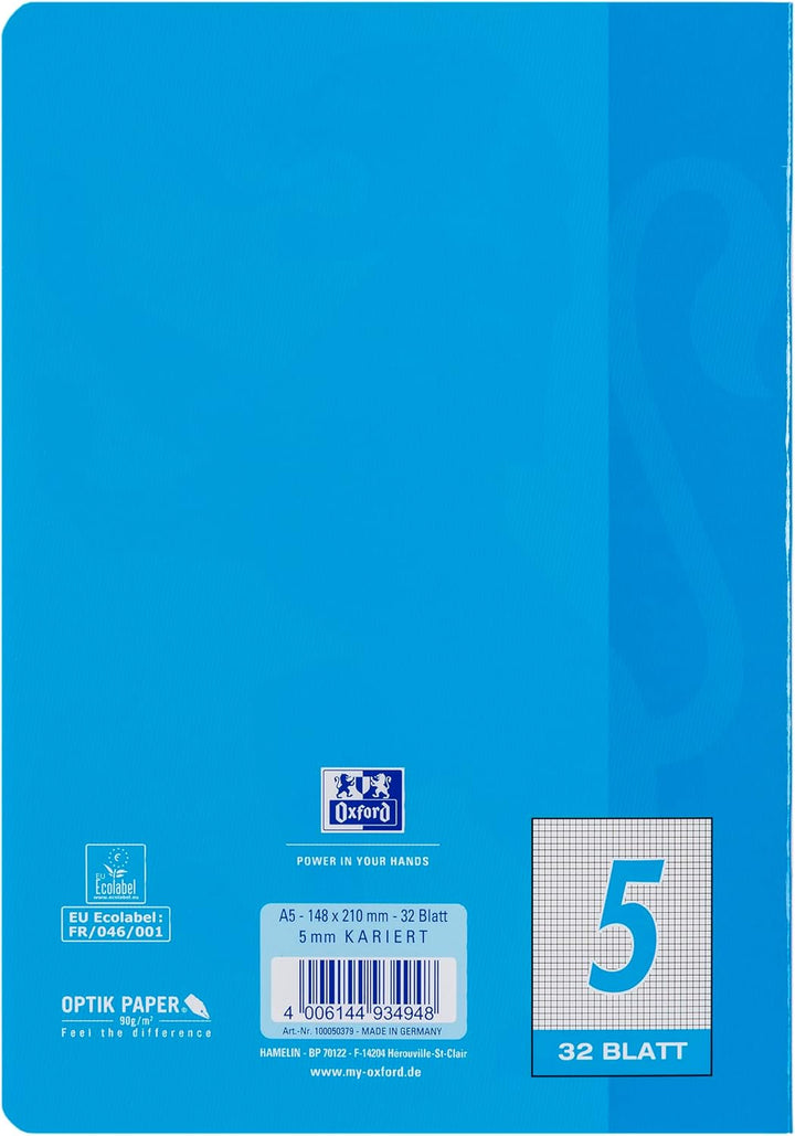 Oxford Schulheft A5, 32 Blatt, Lineatur 5, kariert, 10 Stück (Packung mit 2) 32 Blatt (Packung mit 2