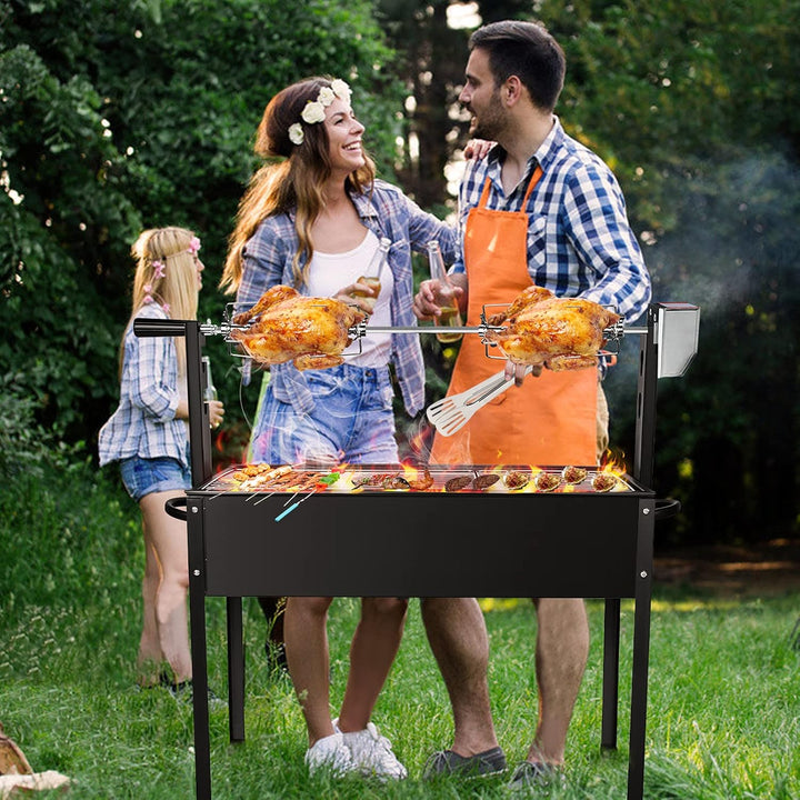 Elektrischer Grillspiess Set 107cm Drehspiess inkl. 2X Fleischnadeln und Edelstahl Motor, 220V-240V,