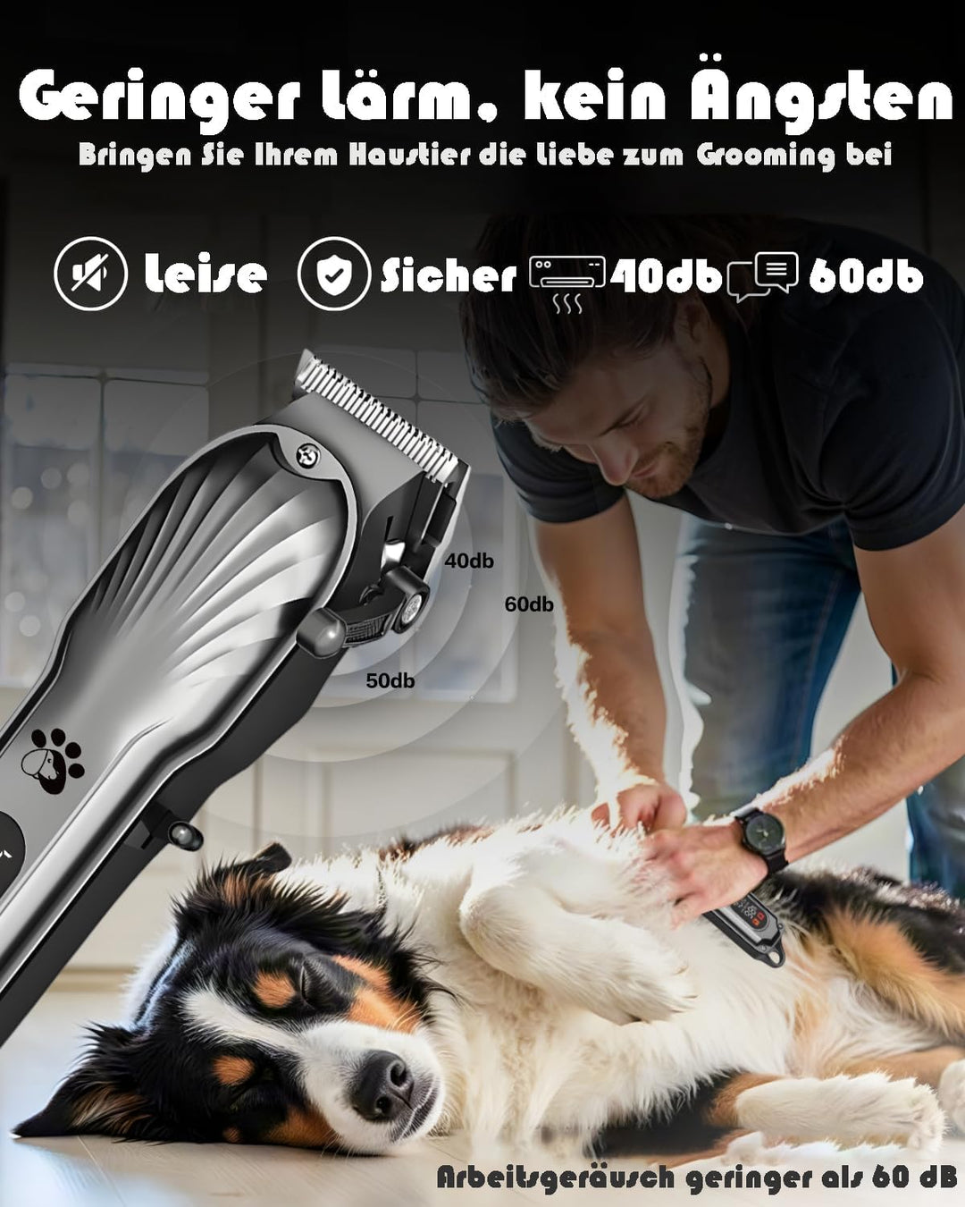 Hundeschermaschine Profi für Dichtes Fell, Schermaschine Hund, Tierhaarschneidemaschine mit LED-Anze
