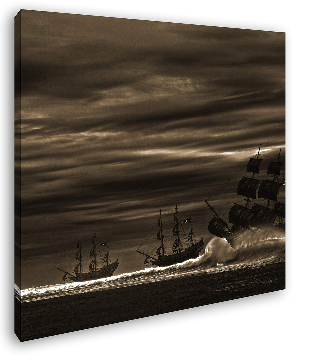 deyoli Piratenschiffe auf hoher See Format: 70x70 Effekt: Sepia als Leinwandbild, Motiv fertig gerah