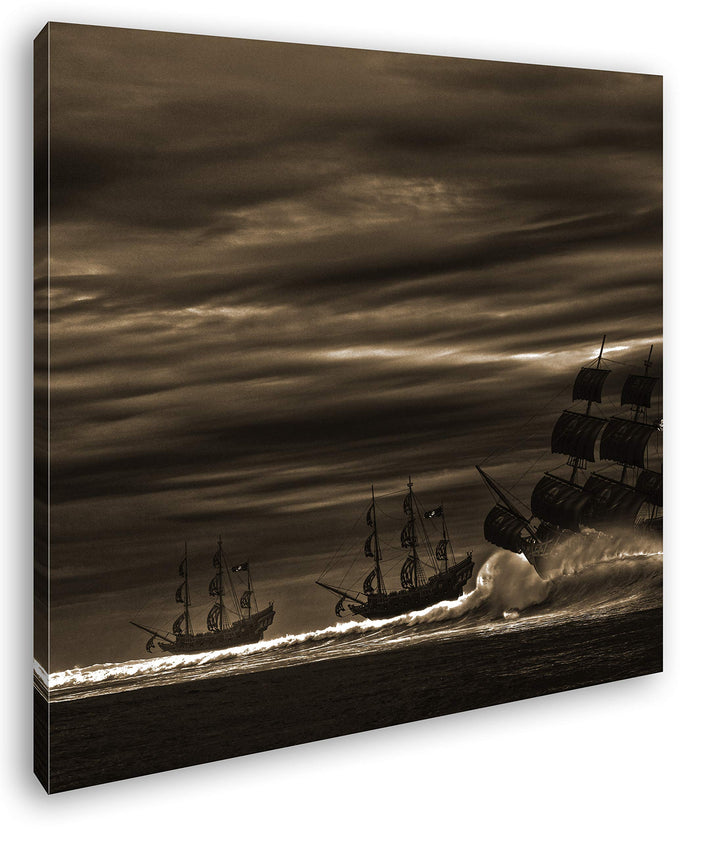 deyoli Piratenschiffe auf hoher See Format: 70x70 Effekt: Sepia als Leinwandbild, Motiv fertig gerah