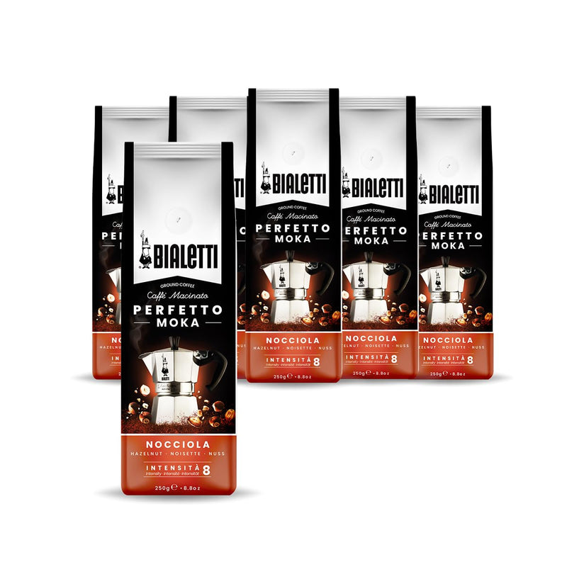 Bialetti - Perfetto Moka Nocciola: Gemahlener Kaffee mit mittlerer Röstung, Haselnuss-Aroma, 250g x
