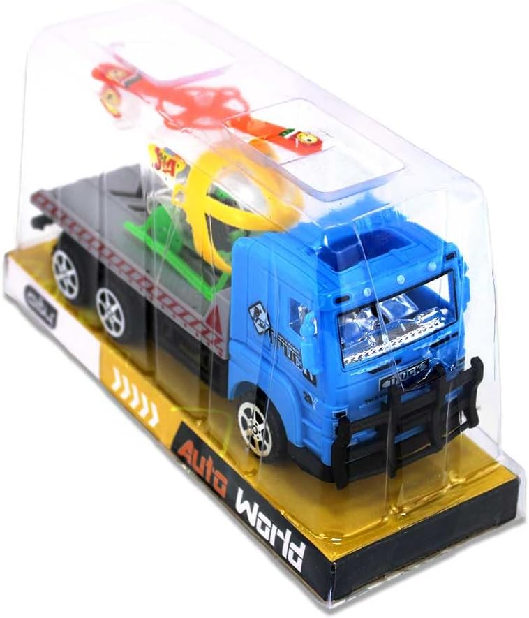 BEMIRO Spielzeug Truck mit Helikopter und Trailer – 19 cm Lang, Ab 36 Monaten, Verpackt in Sichtbox