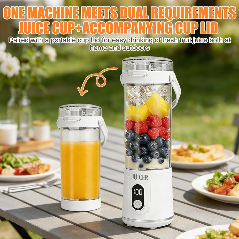 Tragbarer Mixer to go, 600ml Fresh Juice Mixer Flasche Mini Mixer und Smoothie Maker mit 12 Klingen,