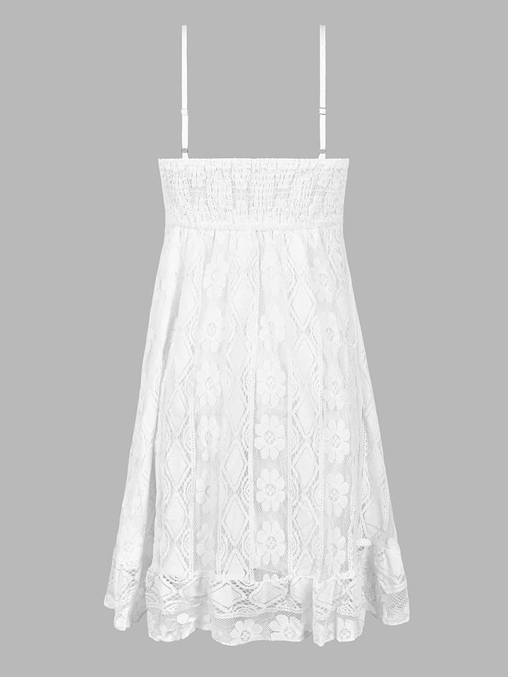 CUPSHE Damen Sommerkleid V Ausschnitt Floral Spitze Quasten Spaghetti Trägerkleid Freizeitkleider Hi
