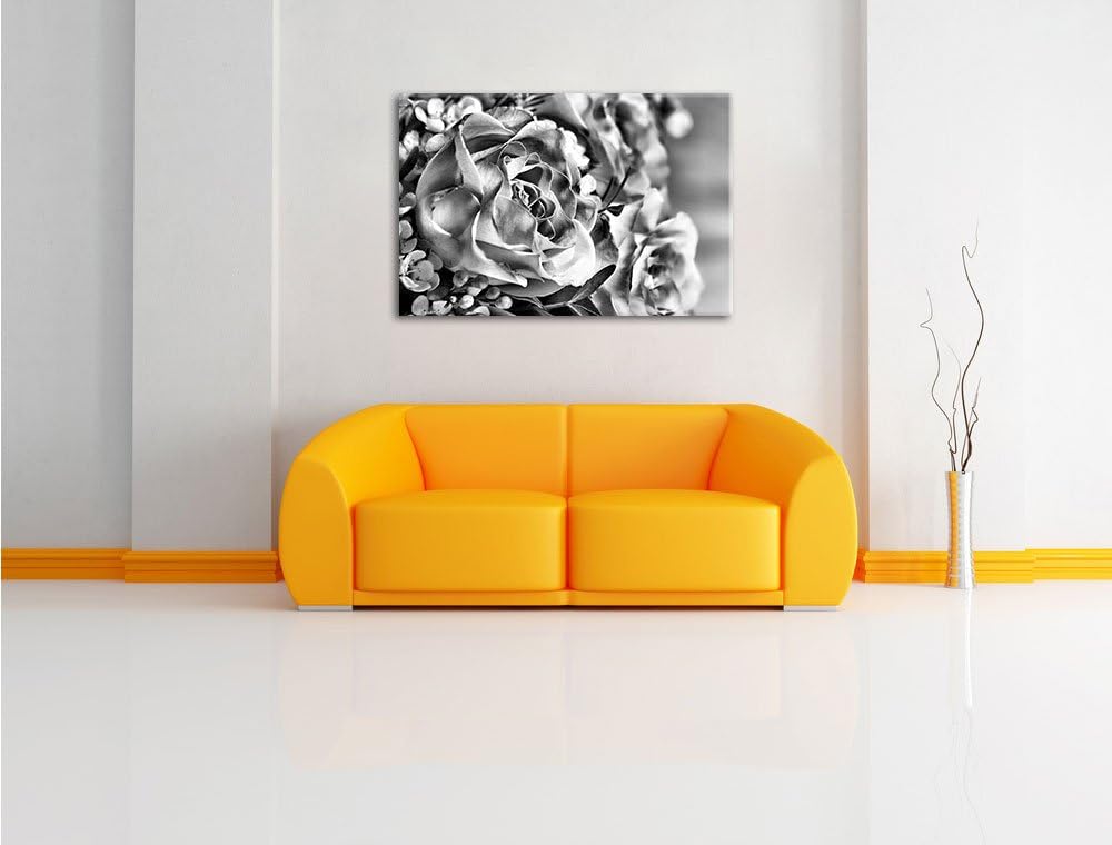 Monocrome, Rosenstrauss, Format: 100x70 auf Leinwand, XXL riesige Bilder fertig gerahmt mit Keilrahm