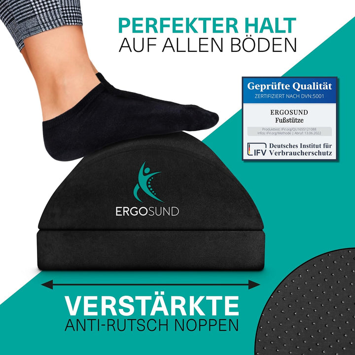 ERGOSUND Fussstütze Schreibtisch [TESTSIEGER] - Premium Schaumstoffkern - Höhenverstellbare Fussbank