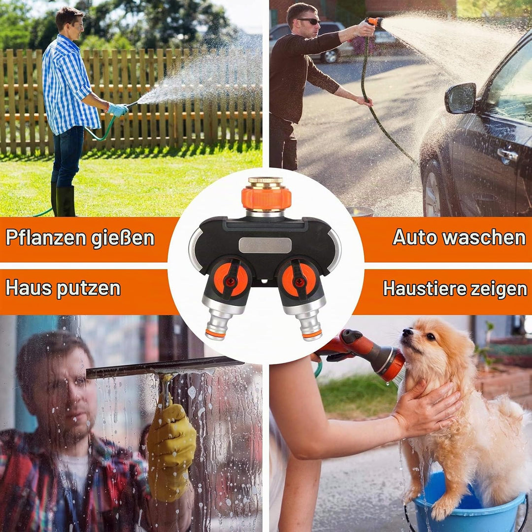 2-Wege-Verteiler: 3/4" und 1/2" Wasser Verteiler mit Wasserverteiler Wasserhahn, für gleichzeitigen