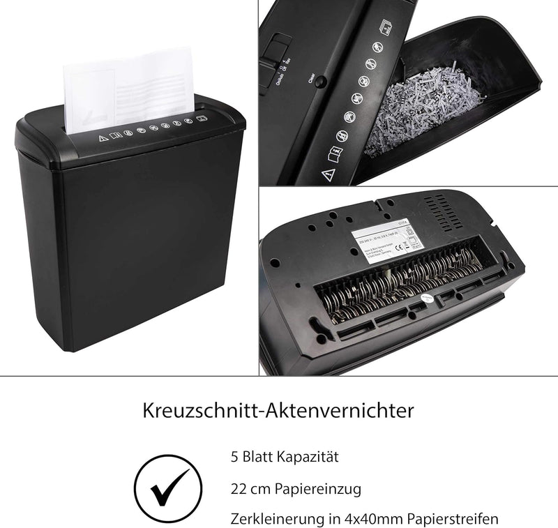 ONVAYA® Aktenvernichter für das Büro | Reisswolf mit Kreuzschnitt | Papierschredder Sicherheitsstufe